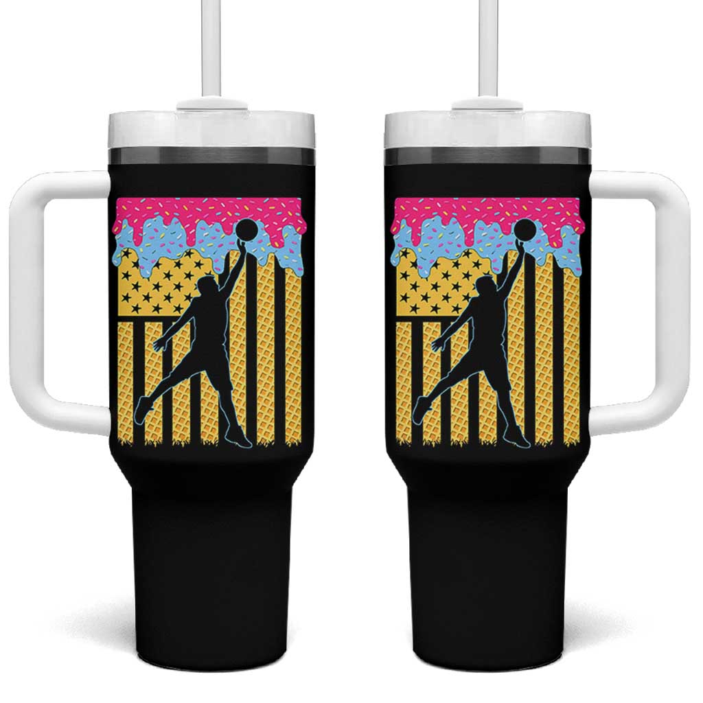 Basketball Ice Cream Drip American Flag Youth Players Tumbler With Handle