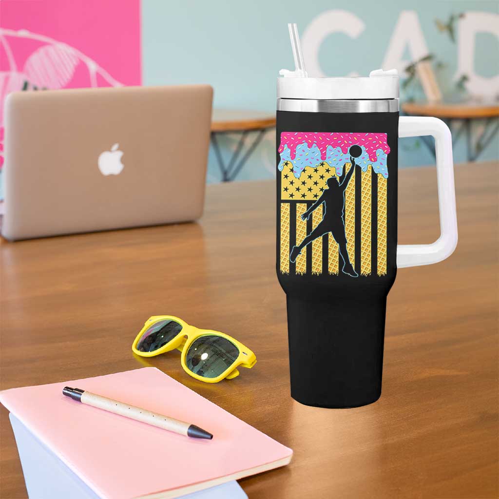 Basketball Ice Cream Drip American Flag Youth Players Tumbler With Handle
