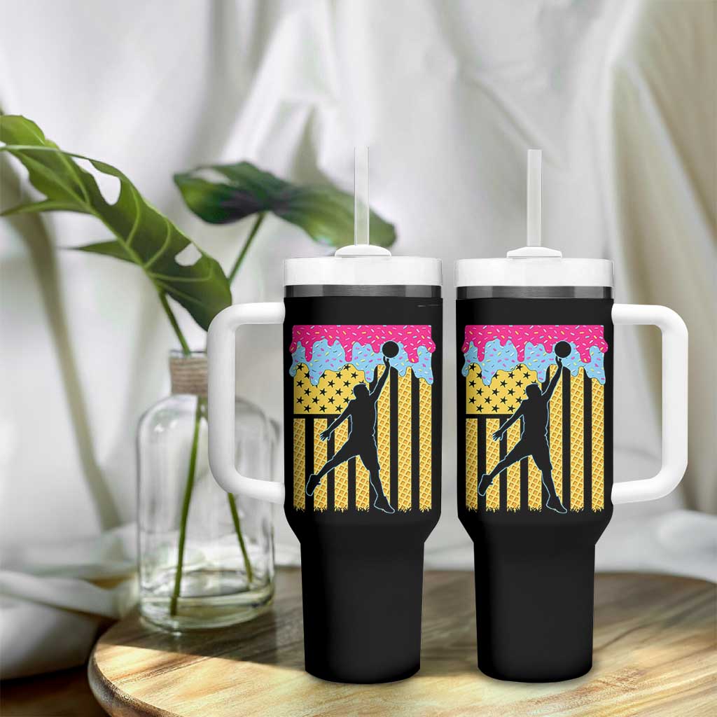 Basketball Ice Cream Drip American Flag Youth Players Tumbler With Handle