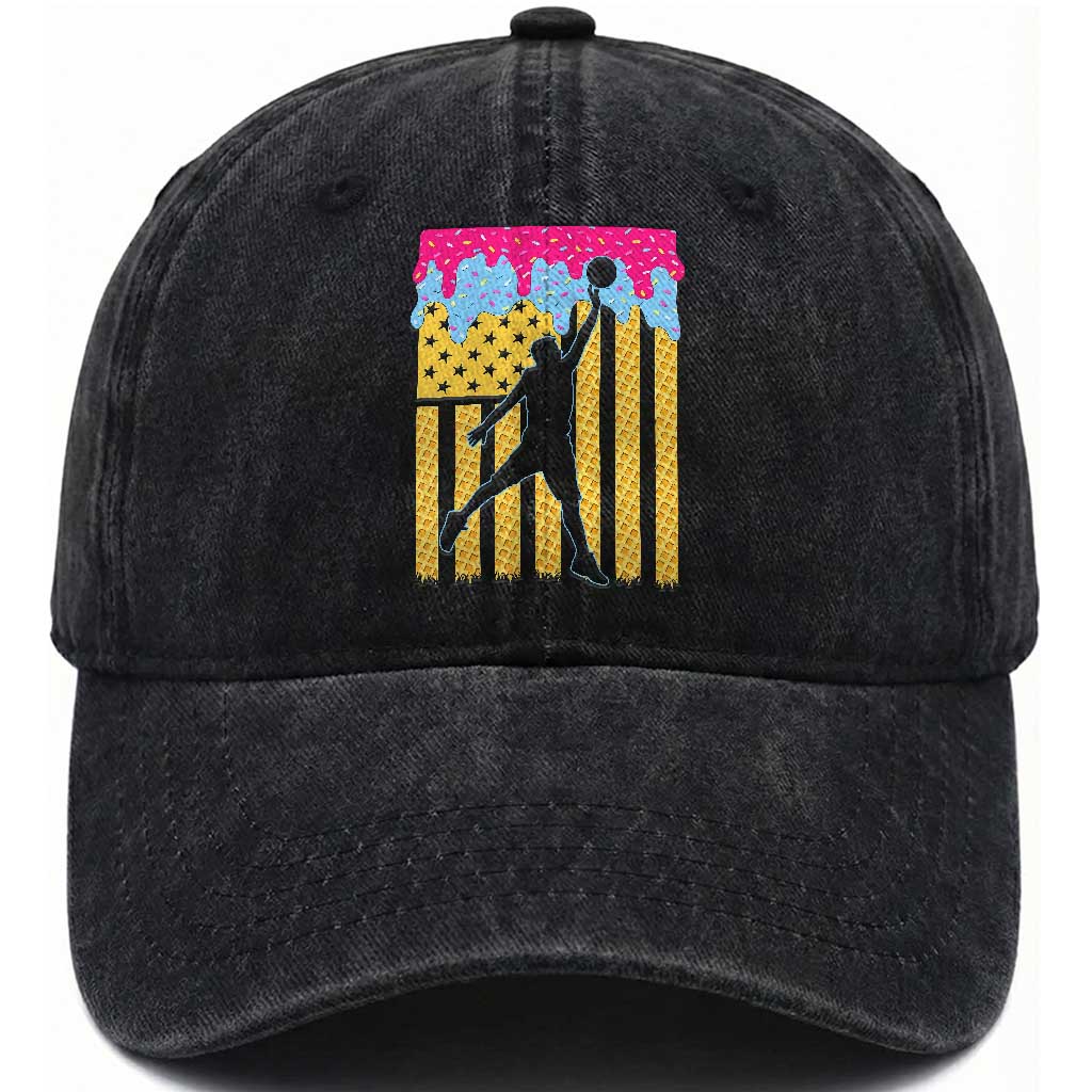 Basketball Ice Cream Drip American Flag Youth Players Washed Cotton Baseball Cap
