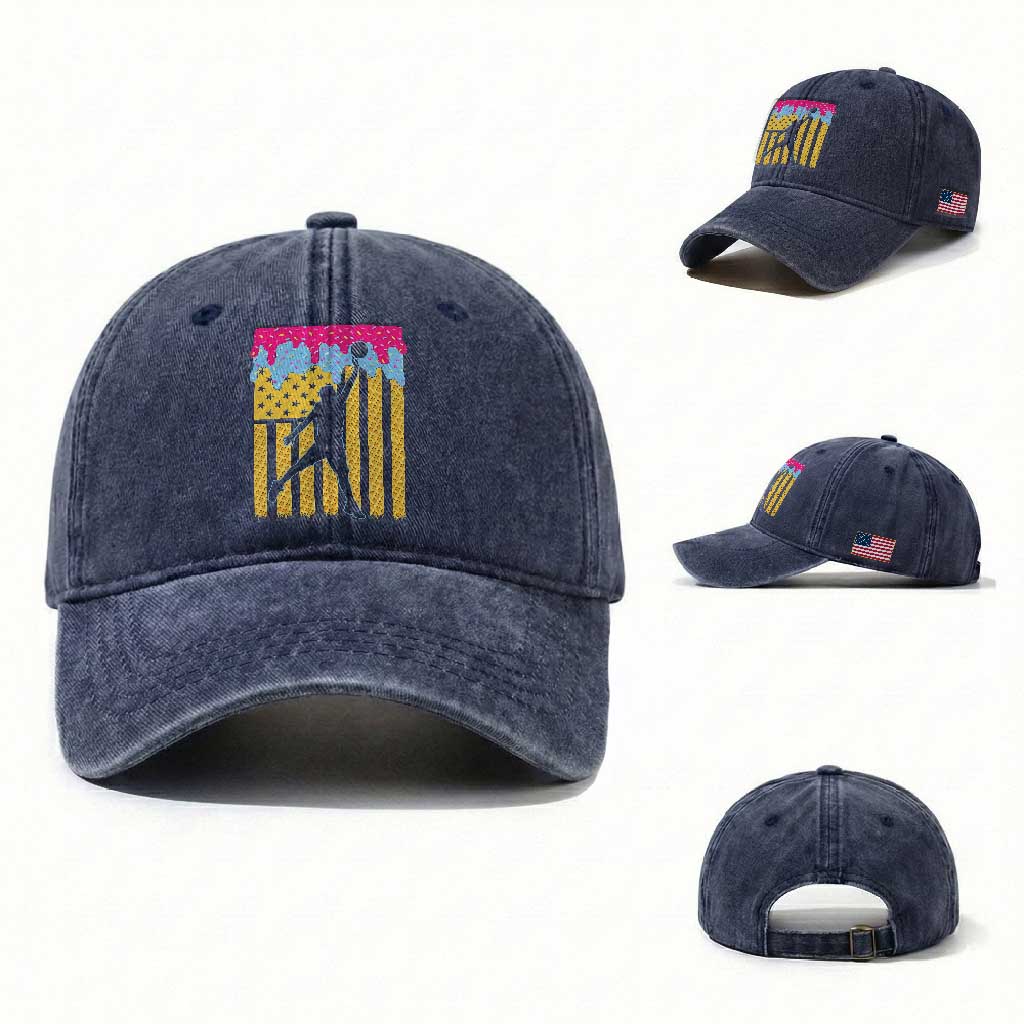 Basketball Ice Cream Drip American Flag Youth Players Washed Cotton Baseball Cap