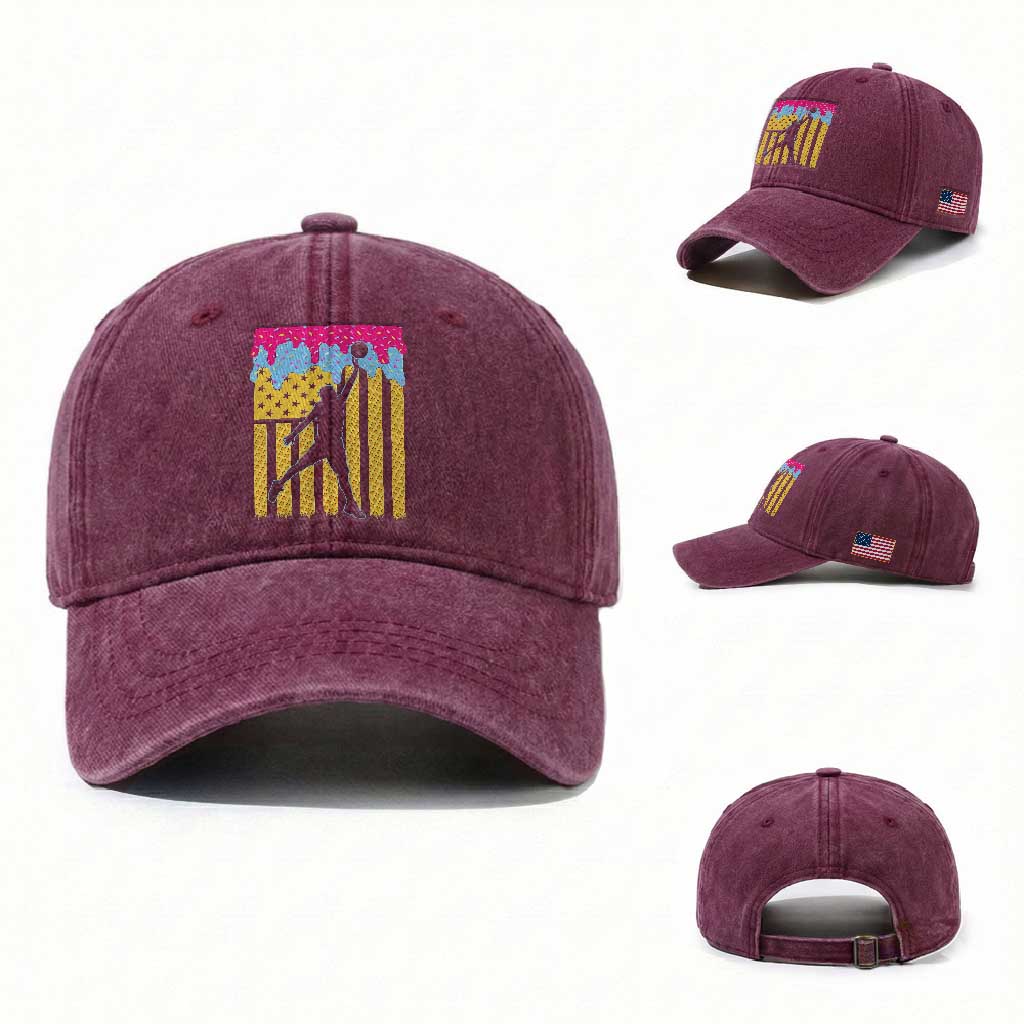 Basketball Ice Cream Drip American Flag Youth Players Washed Cotton Baseball Cap