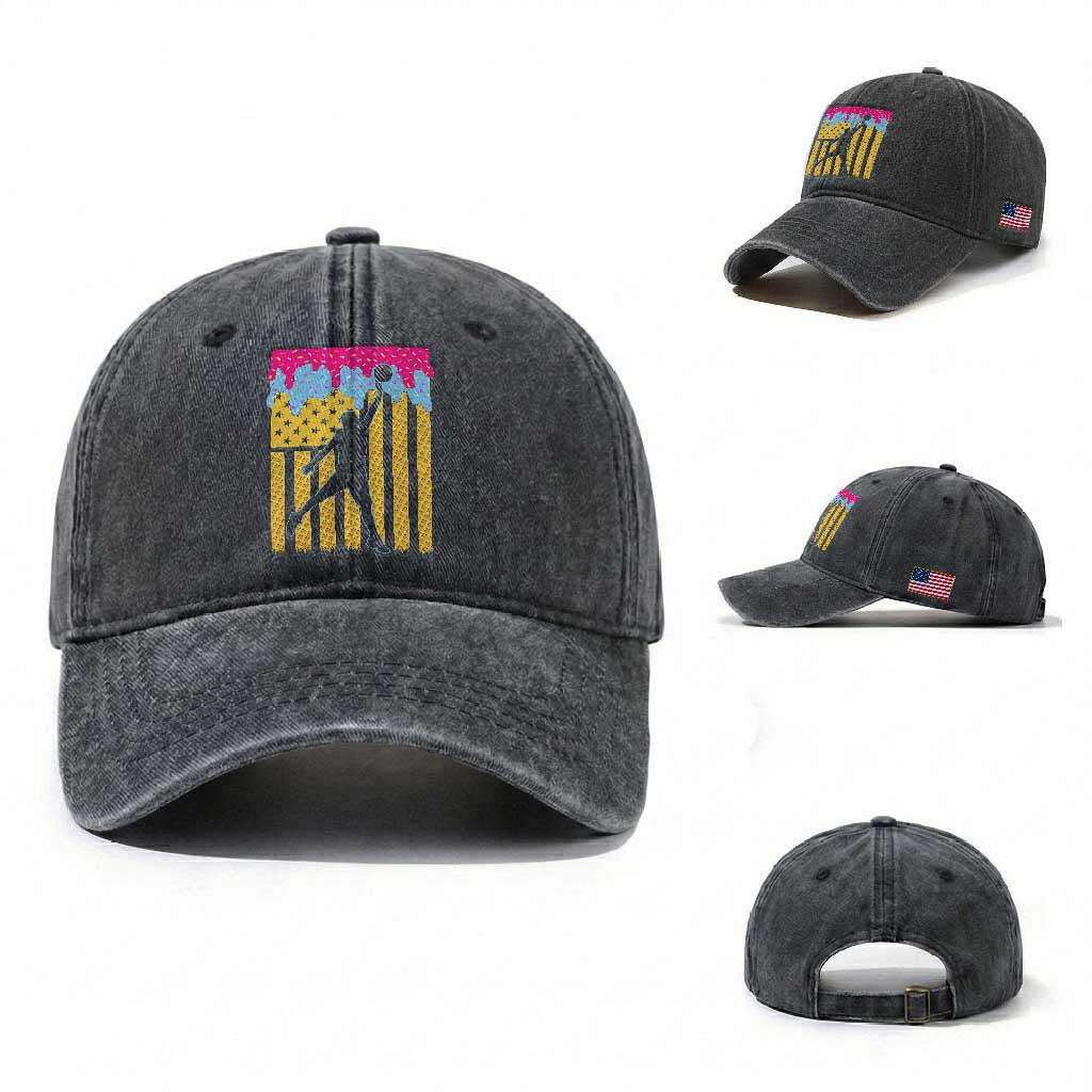 Basketball Ice Cream Drip American Flag Youth Players Washed Cotton Baseball Cap