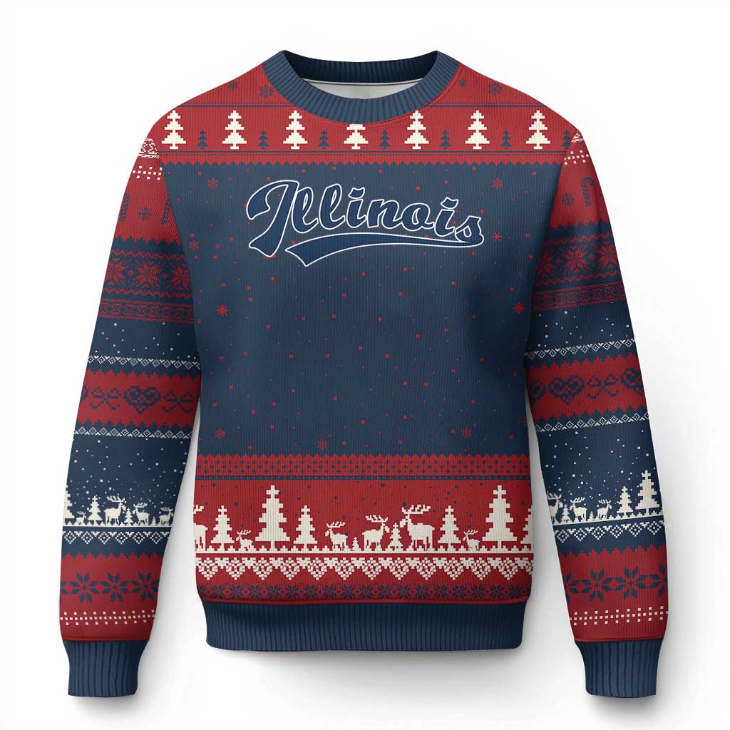 Illinois Varsity Script Classic Sports Jersey Style Ugly Christmas Sweater