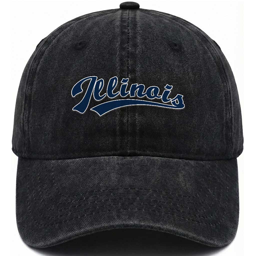 Illinois Varsity Script Classic Sports Jersey Style Washed Cotton Baseball Cap