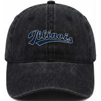 Illinois Varsity Script Classic Sports Jersey Style Washed Cotton Baseball Cap