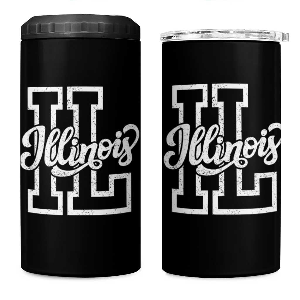 Illinois Sports Fan 4 in 1 Can Cooler Tumbler Varsity Aesthetic IL State Pride
