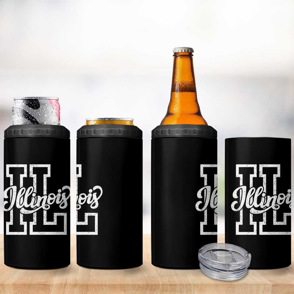 Illinois Sports Fan 4 in 1 Can Cooler Tumbler Varsity Aesthetic IL State Pride