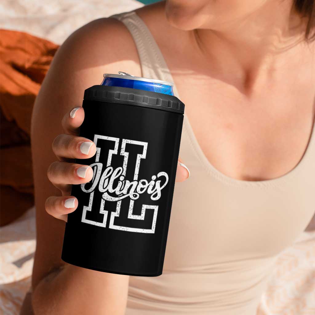 Illinois Sports Fan 4 in 1 Can Cooler Tumbler Varsity Aesthetic IL State Pride