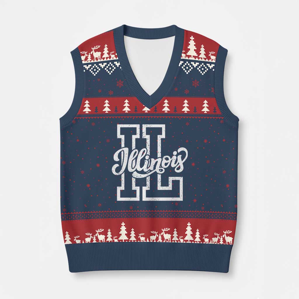 Illinois Sports Fan V-Neck Knit Sweater Vest Varsity Aesthetic IL State Pride