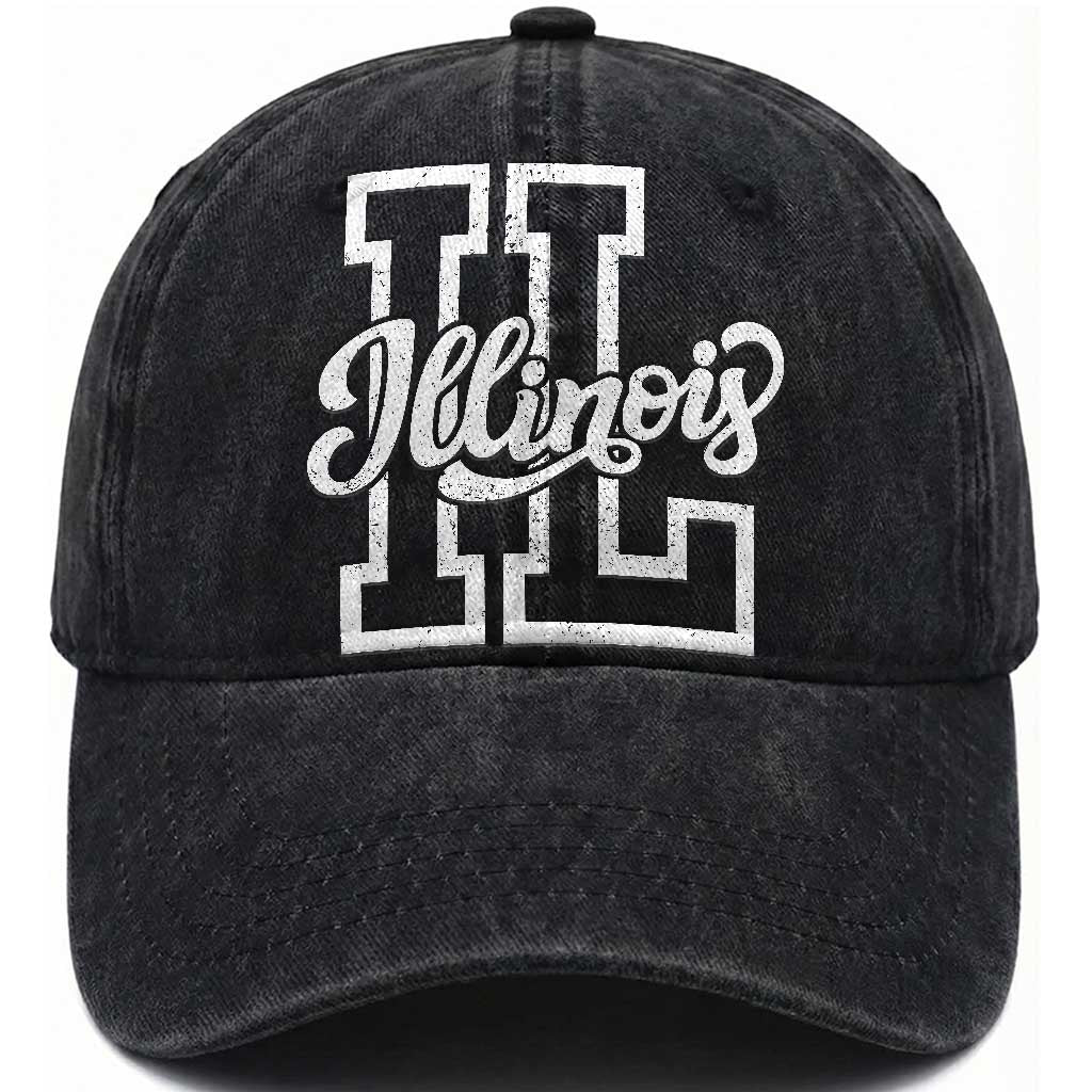 Illinois Sports Fan Washed Cotton Baseball Cap Varsity Aesthetic IL State Pride