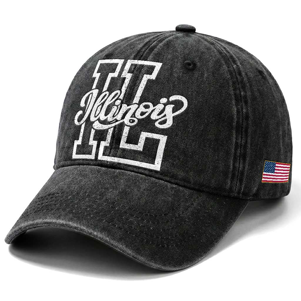 Illinois Sports Fan Washed Cotton Baseball Cap Varsity Aesthetic IL State Pride