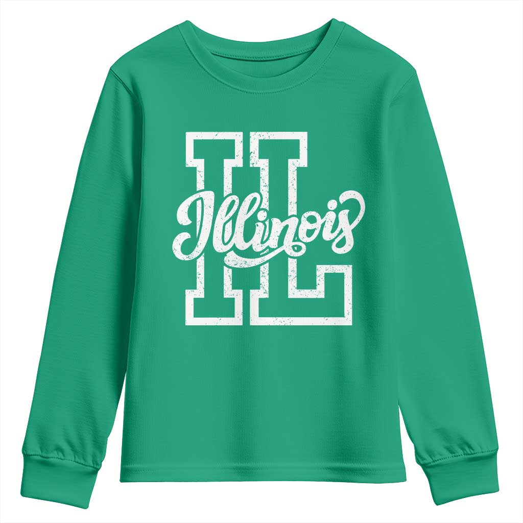 Illinois Sports Fan Youth Sweatshirt Varsity Aesthetic IL State Pride