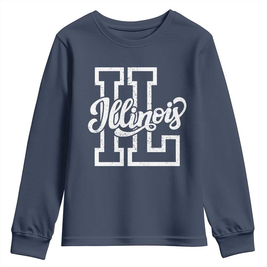 Illinois Sports Fan Youth Sweatshirt Varsity Aesthetic IL State Pride