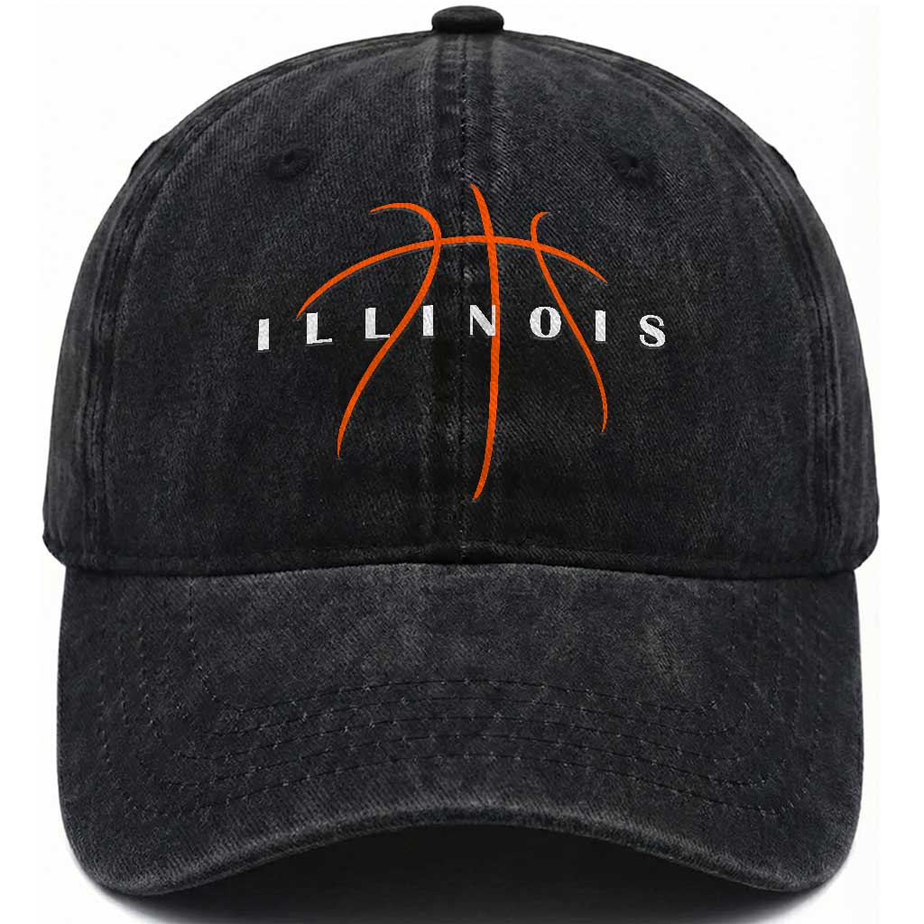 Illinois Fan Basketball Grooves Graphic IL State Washed Cotton Baseball Cap