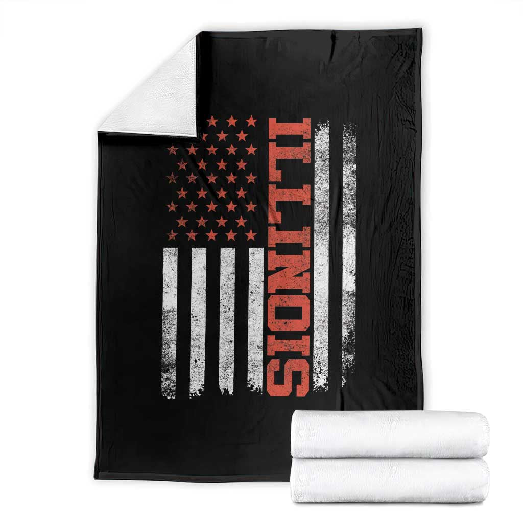 Illinois Pride Throw Blanket Vintage American Flag Distressed Varsity Aesthetic Letters IL State