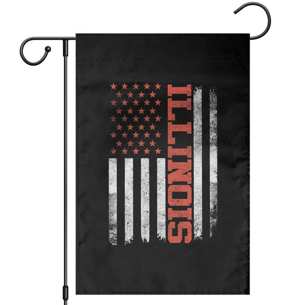 Illinois Pride Garden Flag Vintage American Flag Distressed Varsity Aesthetic Letters IL State