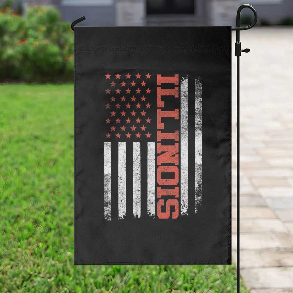 Illinois Pride Garden Flag Vintage American Flag Distressed Varsity Aesthetic Letters IL State