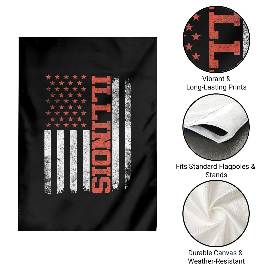 Illinois Pride Garden Flag Vintage American Flag Distressed Varsity Aesthetic Letters IL State