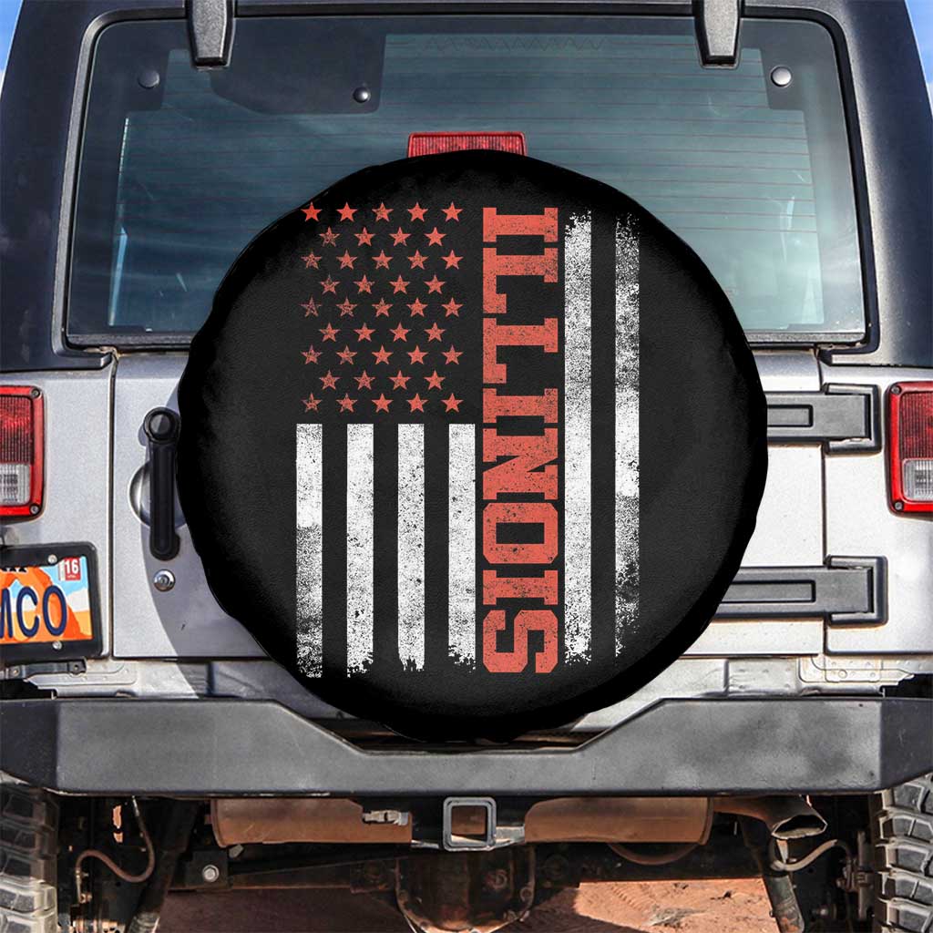 Illinois Pride Spare Tire Cover Vintage American Flag Distressed Varsity Aesthetic Letters IL State