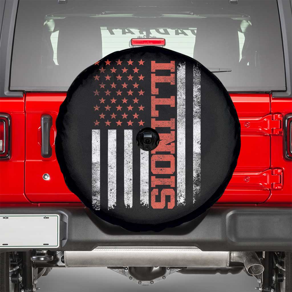 Illinois Pride Spare Tire Cover Vintage American Flag Distressed Varsity Aesthetic Letters IL State