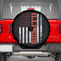 Illinois Pride Spare Tire Cover Vintage American Flag Distressed Varsity Aesthetic Letters IL State