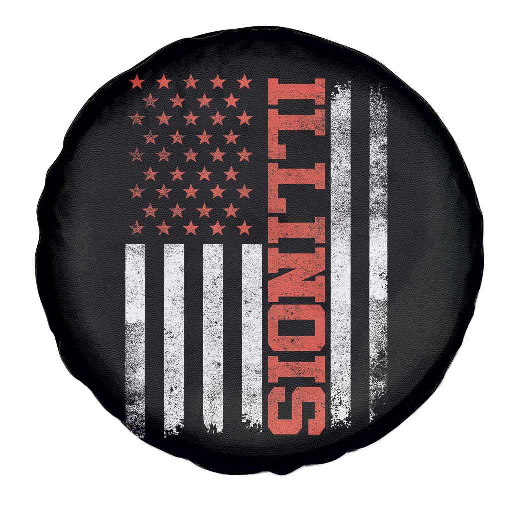 Illinois Pride Spare Tire Cover Vintage American Flag Distressed Varsity Aesthetic Letters IL State