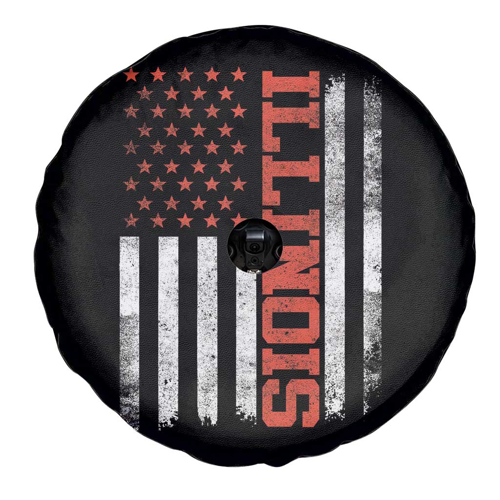 Illinois Pride Spare Tire Cover Vintage American Flag Distressed Varsity Aesthetic Letters IL State