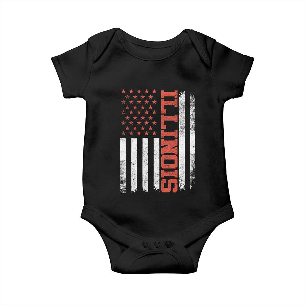 Illinois Pride Baby Onesie Vintage American Flag Distressed Varsity Aesthetic Letters IL State
