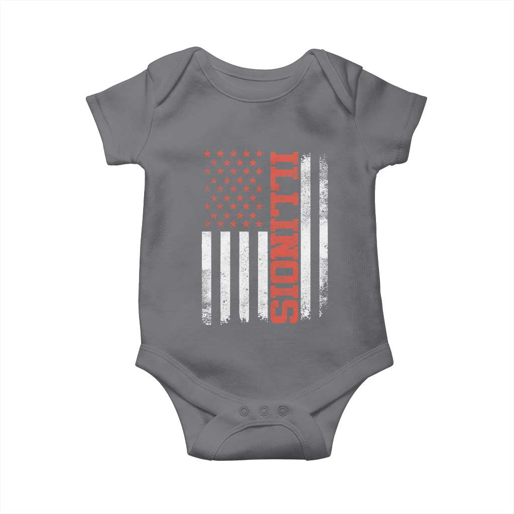 Illinois Pride Baby Onesie Vintage American Flag Distressed Varsity Aesthetic Letters IL State
