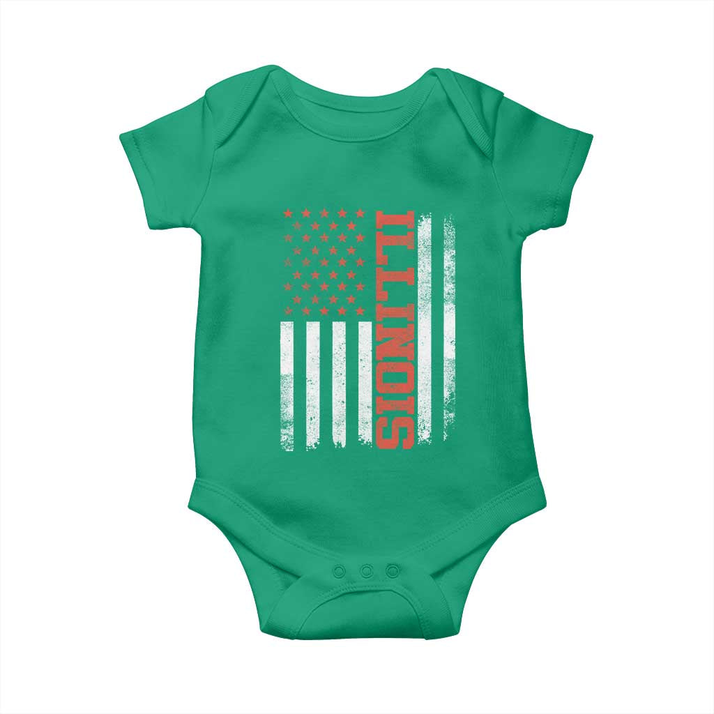 Illinois Pride Baby Onesie Vintage American Flag Distressed Varsity Aesthetic Letters IL State