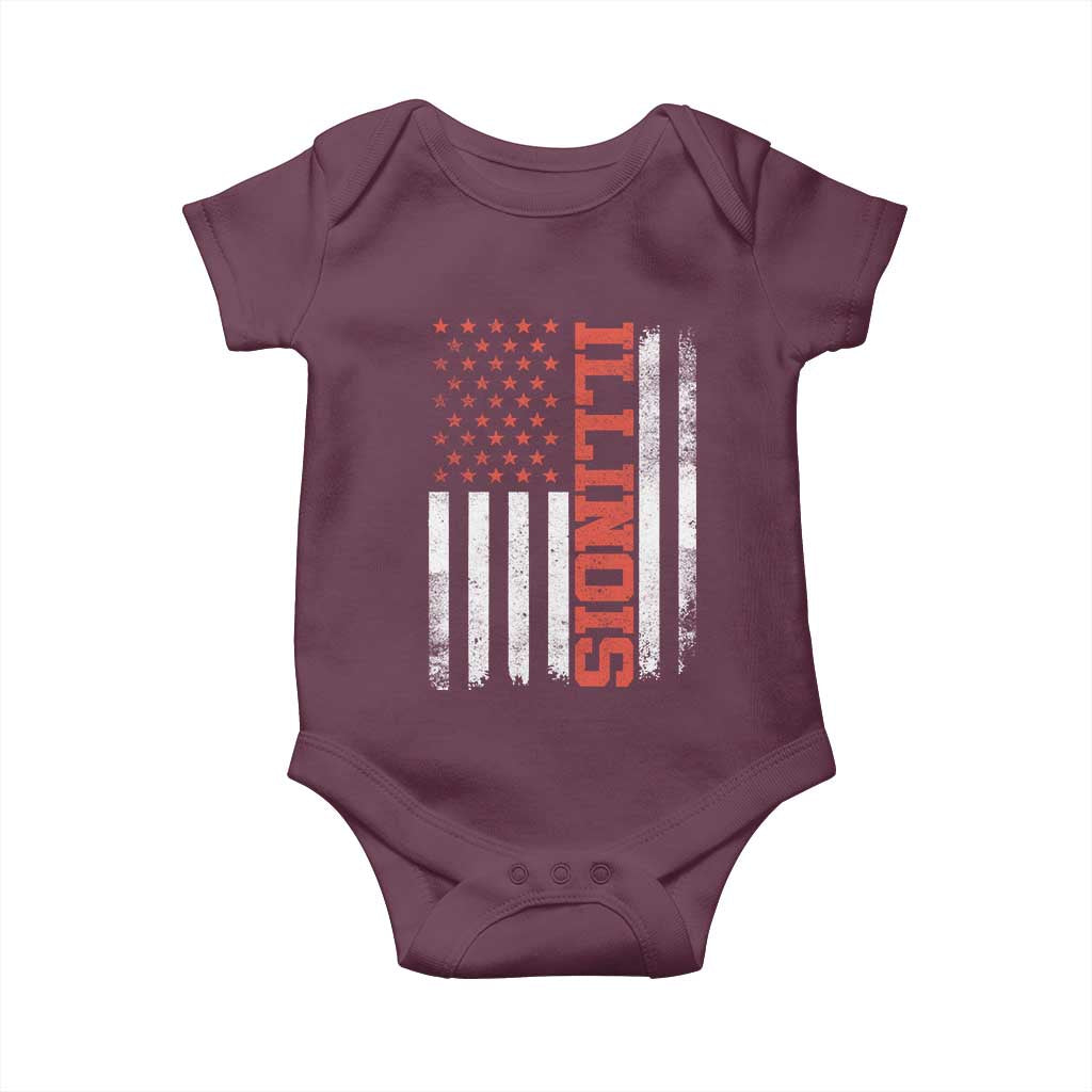 Illinois Pride Baby Onesie Vintage American Flag Distressed Varsity Aesthetic Letters IL State
