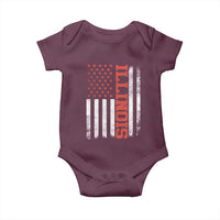 Illinois Pride Baby Onesie Vintage American Flag Distressed Varsity Aesthetic Letters IL State