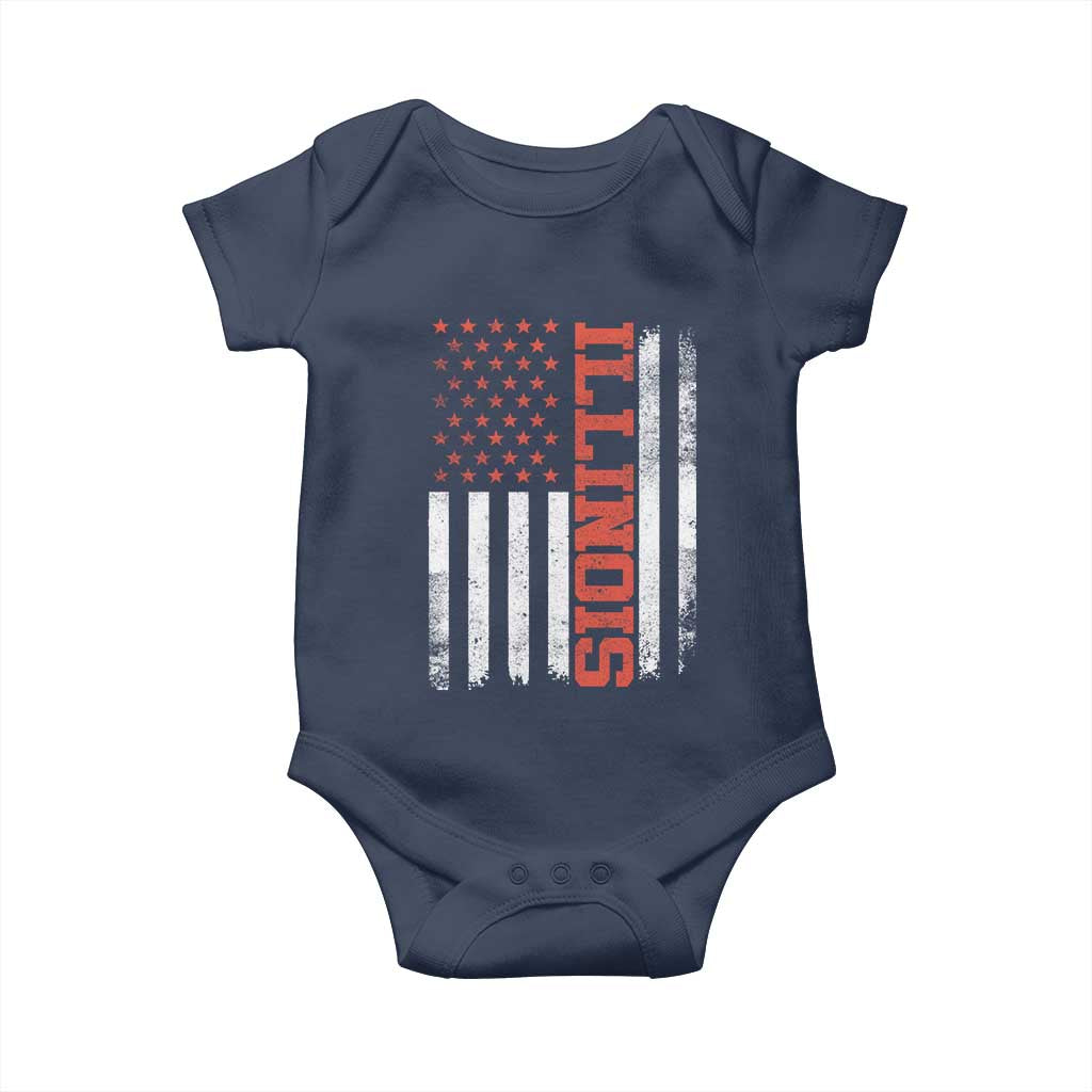 Illinois Pride Baby Onesie Vintage American Flag Distressed Varsity Aesthetic Letters IL State