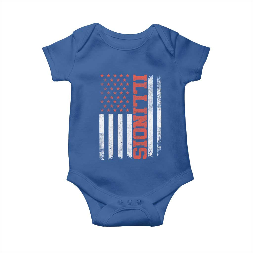 Illinois Pride Baby Onesie Vintage American Flag Distressed Varsity Aesthetic Letters IL State