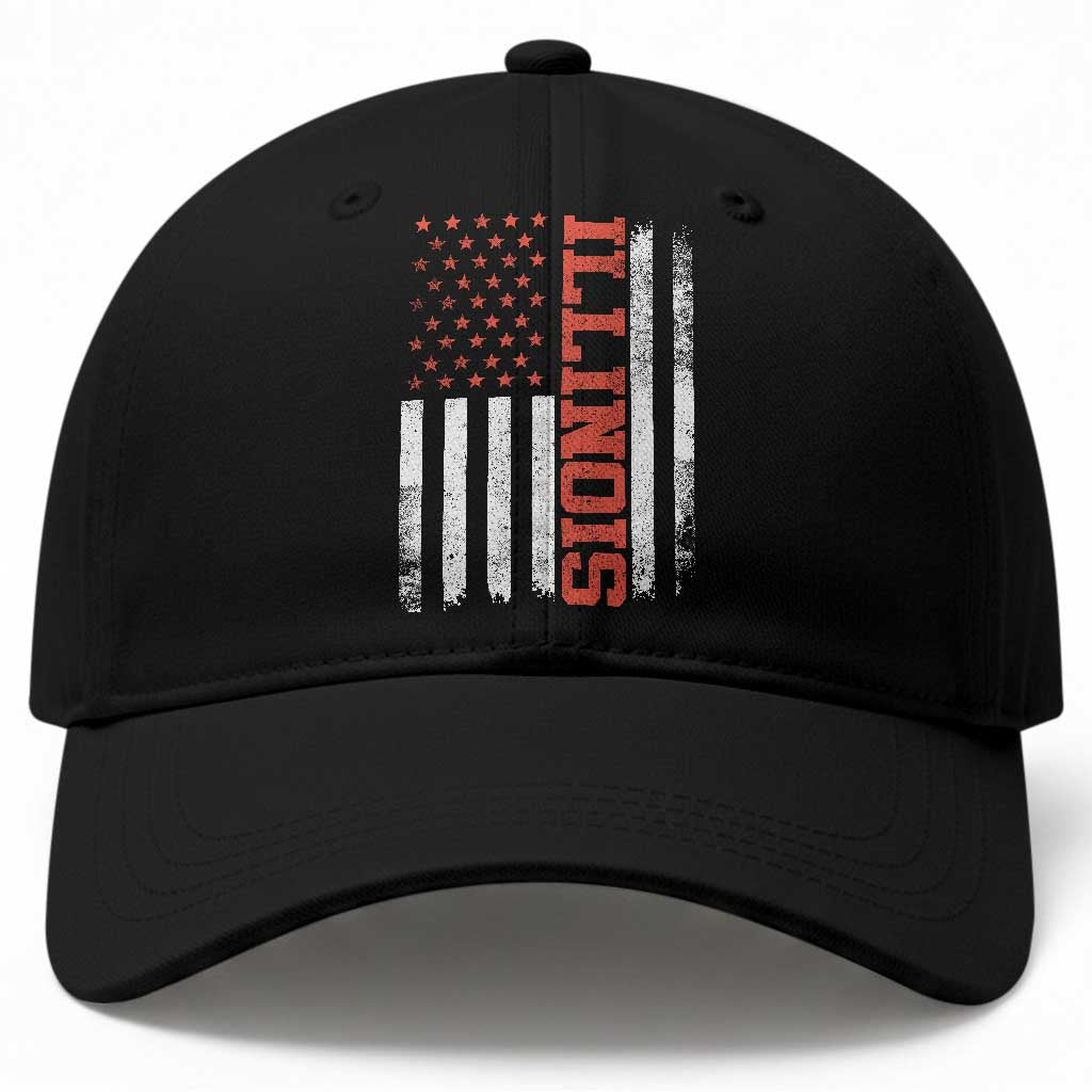 Illinois Pride Baseball Cap Vintage American Flag Distressed Varsity Aesthetic Letters IL State