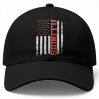 Illinois Pride Baseball Cap Vintage American Flag Distressed Varsity Aesthetic Letters IL State