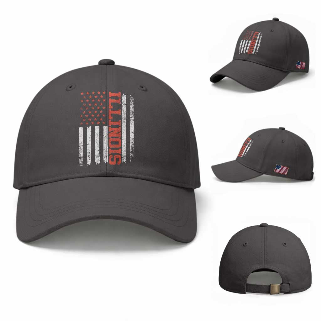 Illinois Pride Baseball Cap Vintage American Flag Distressed Varsity Aesthetic Letters IL State