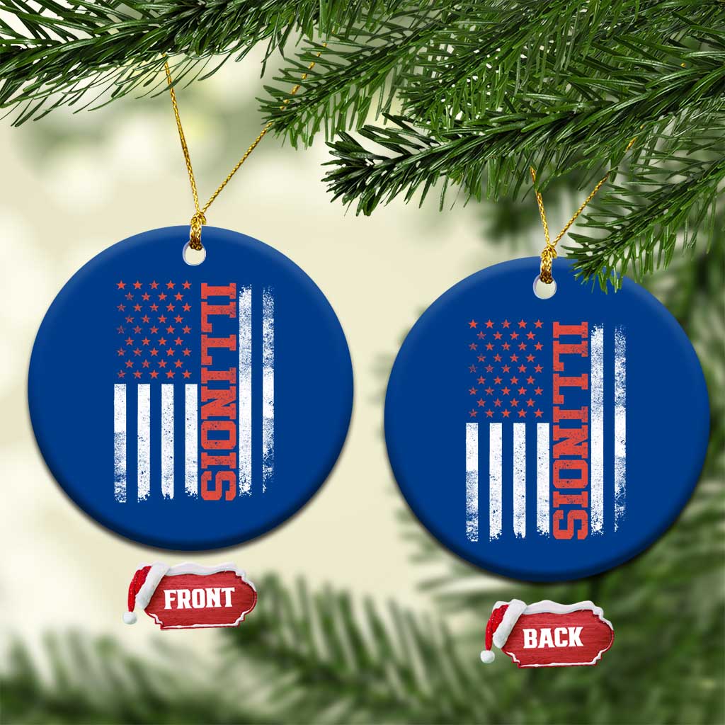 Illinois Pride Ceramic Ornament Vintage American Flag Distressed Varsity Aesthetic Letters IL State