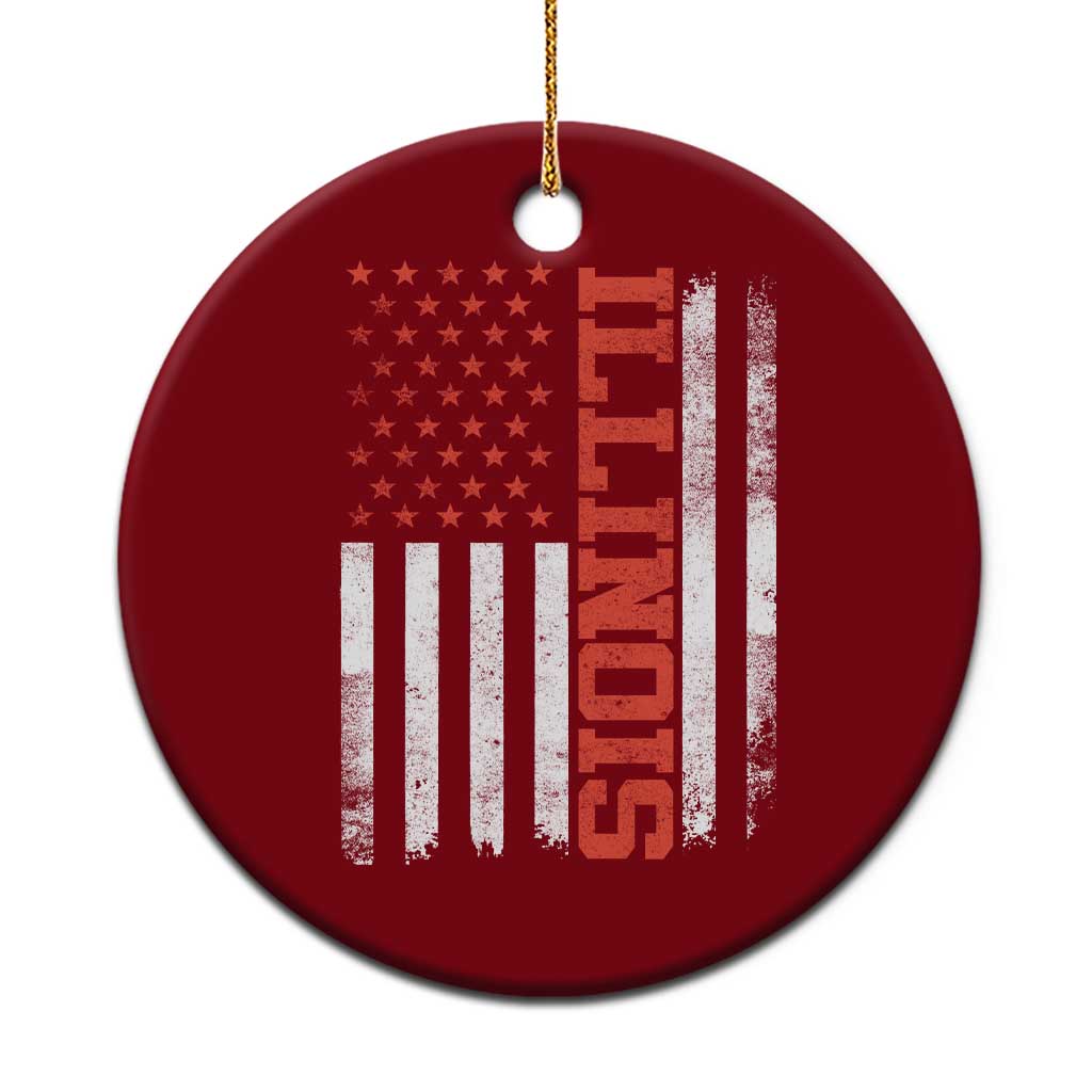 Illinois Pride Ceramic Ornament Vintage American Flag Distressed Varsity Aesthetic Letters IL State