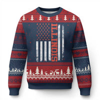 Illinois Pride Ugly Christmas Sweater Vintage American Flag Distressed Varsity Aesthetic Letters IL State