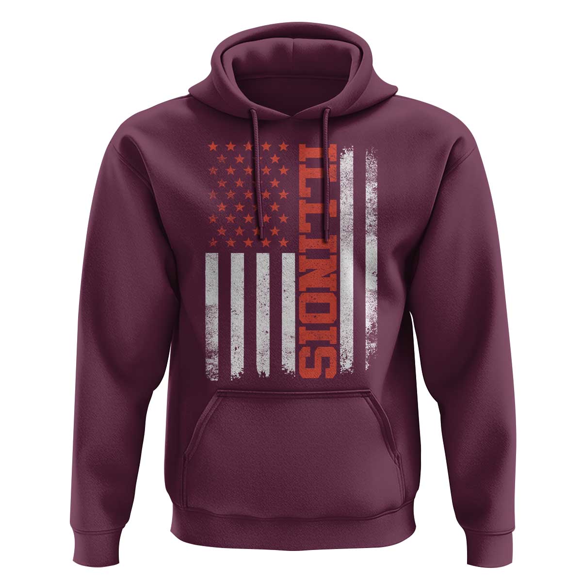Illinois Pride Hoodie Vintage American Flag Distressed Varsity Aesthetic Letters IL State