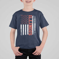 Illinois Pride T Shirt For Kid Vintage American Flag Distressed Varsity Aesthetic Letters IL State
