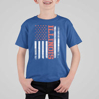 Illinois Pride T Shirt For Kid Vintage American Flag Distressed Varsity Aesthetic Letters IL State