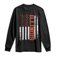Illinois Pride Long Sleeve Shirt Vintage American Flag Distressed Varsity Aesthetic Letters IL State