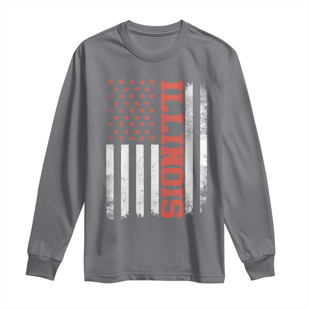 Illinois Pride Long Sleeve Shirt Vintage American Flag Distressed Varsity Aesthetic Letters IL State