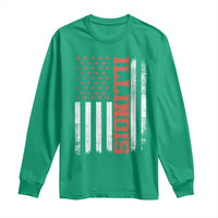 Illinois Pride Long Sleeve Shirt Vintage American Flag Distressed Varsity Aesthetic Letters IL State