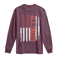 Illinois Pride Long Sleeve Shirt Vintage American Flag Distressed Varsity Aesthetic Letters IL State