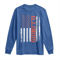 Illinois Pride Long Sleeve Shirt Vintage American Flag Distressed Varsity Aesthetic Letters IL State