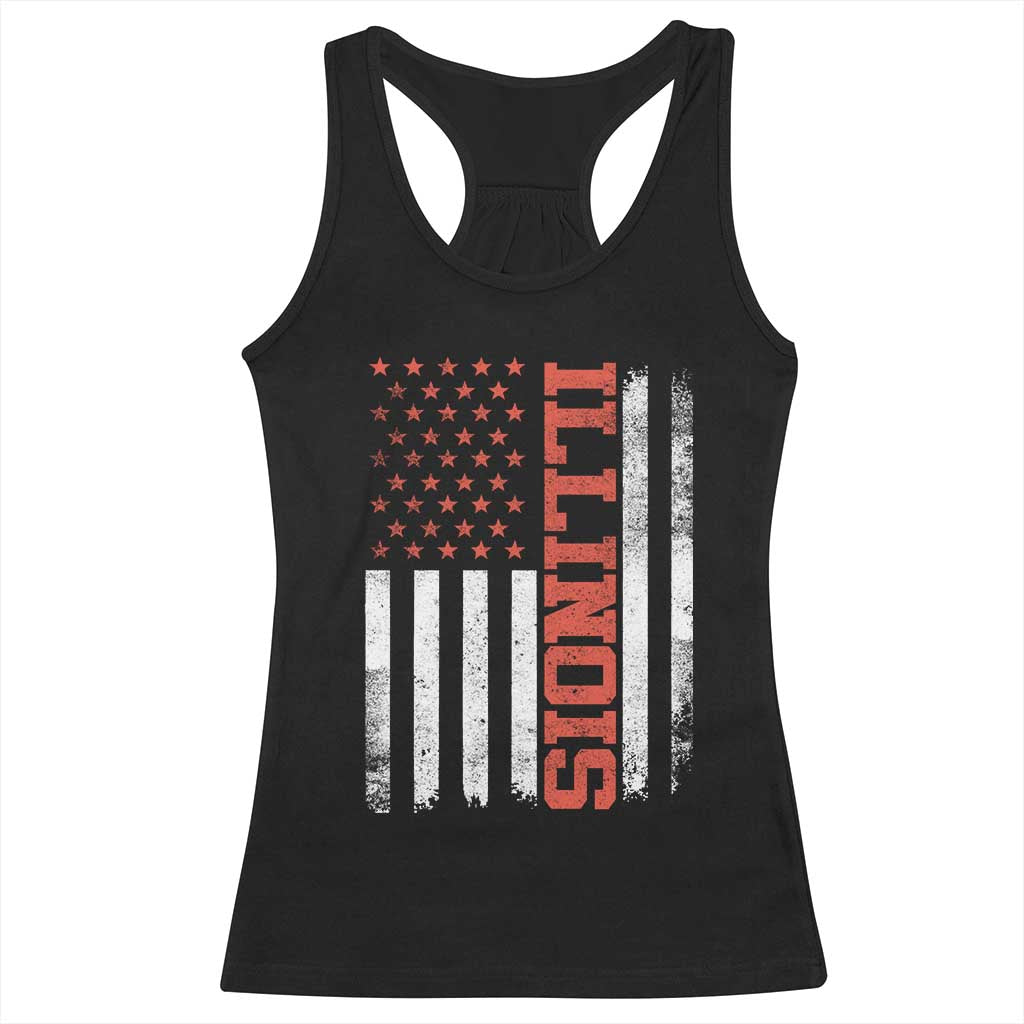 Illinois Pride Racerback Tank Top Vintage American Flag Distressed Varsity Aesthetic Letters IL State